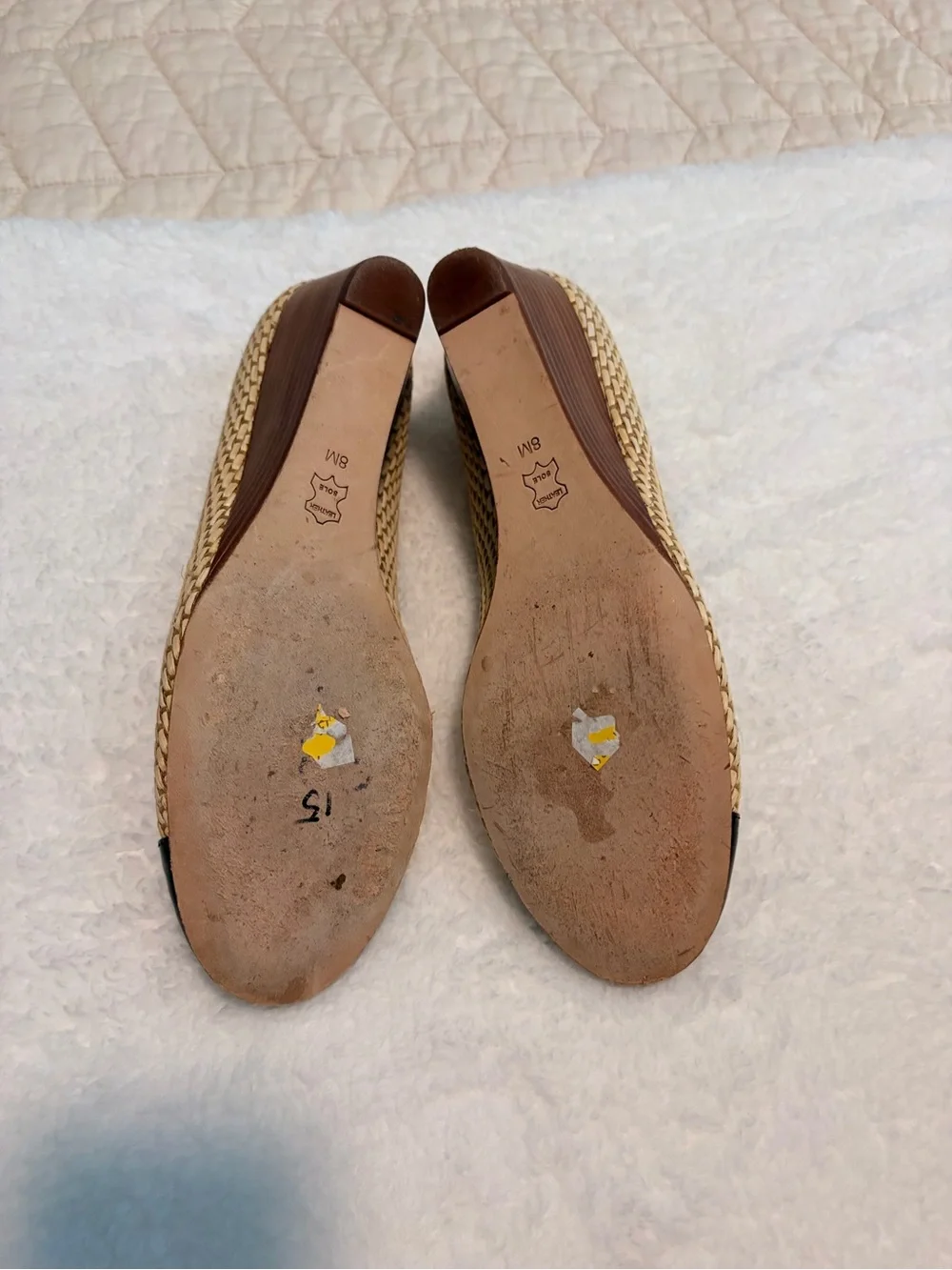 Tory Burch Navy and Natural Raffia Cap-Toe Ballet Flats
